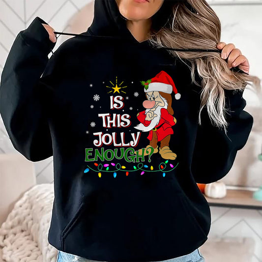 Is This Jolly Enough Grumpy Elf Pajama Christmas Lights T-Shirt - Christmas Unisex T-Shirt/Hoodie/Sweatshirt - HNDS00