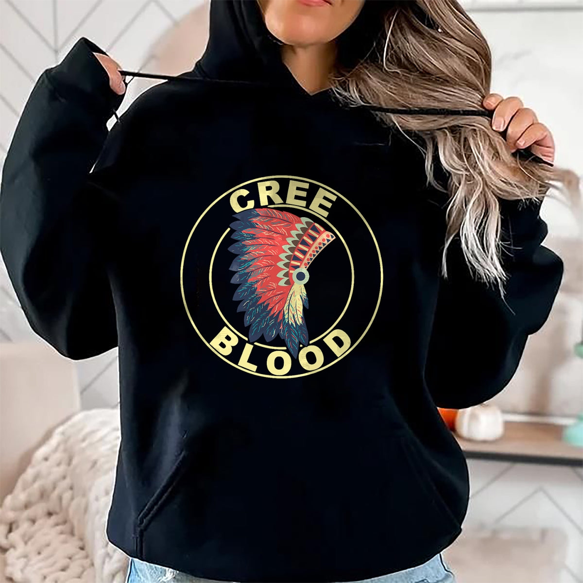 Native American T-Shirts, Vintage Native American Unisex T-Shirt/Hoodie/Sweatshirt HLT00 - American Flag - Comanche Blood Headdress Native American Comanche Tribe T-Shirt