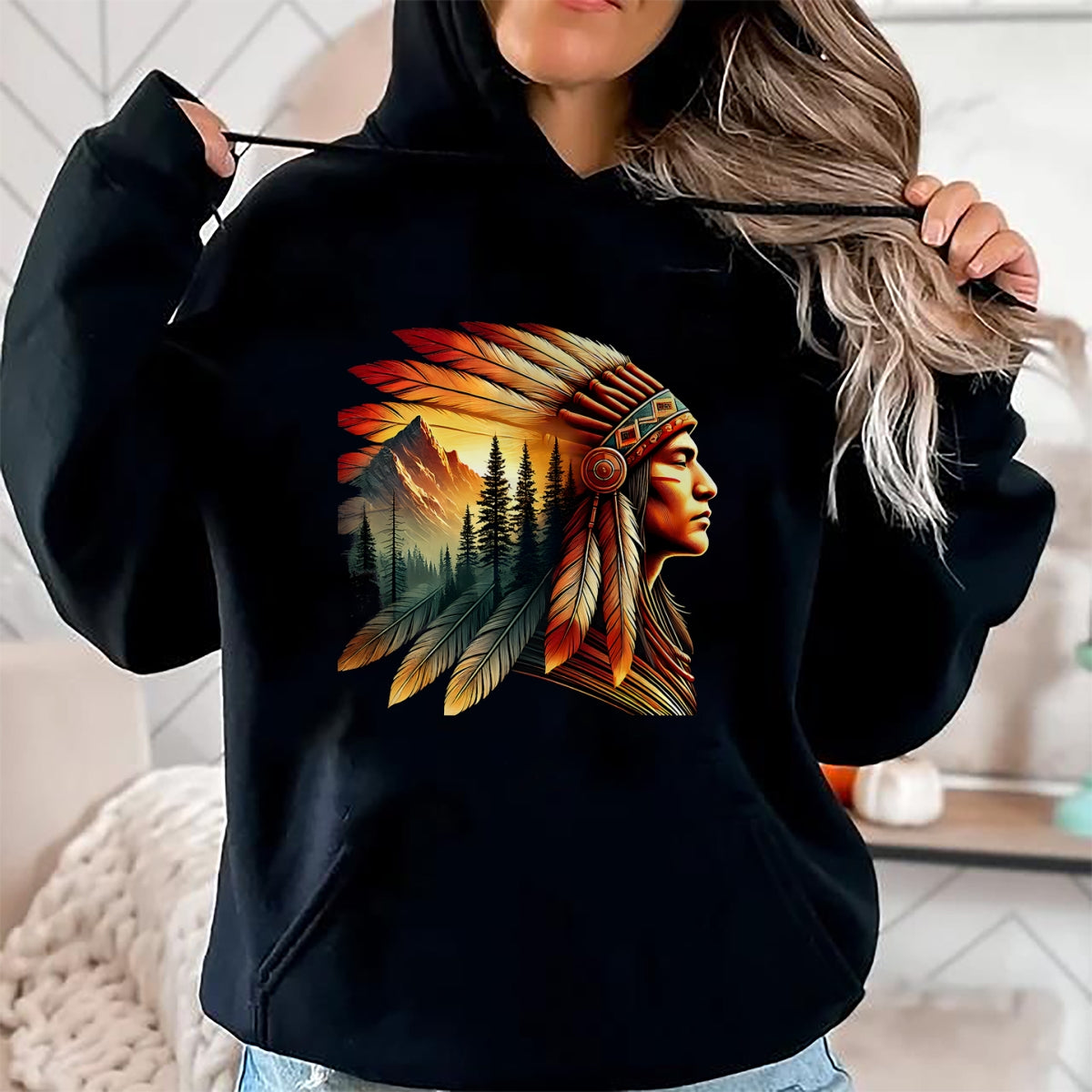 Native American T-Shirts, Vintage Native American Unisex T-Shirt/Hoodie/Sweatshirt HLT00 - Retro Native American Indian Headdress Vintage Men Graphic T-Shirt (1)