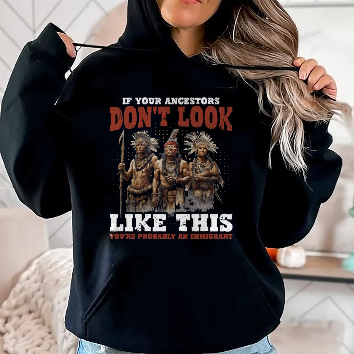Native American T-Shirts, Vintage Native American Unisex T-Shirt/Hoodie/Sweatshirt HLT00 - American Flag - Ancestors Native American Native Tribes Pride Indigenous T-Shirt
