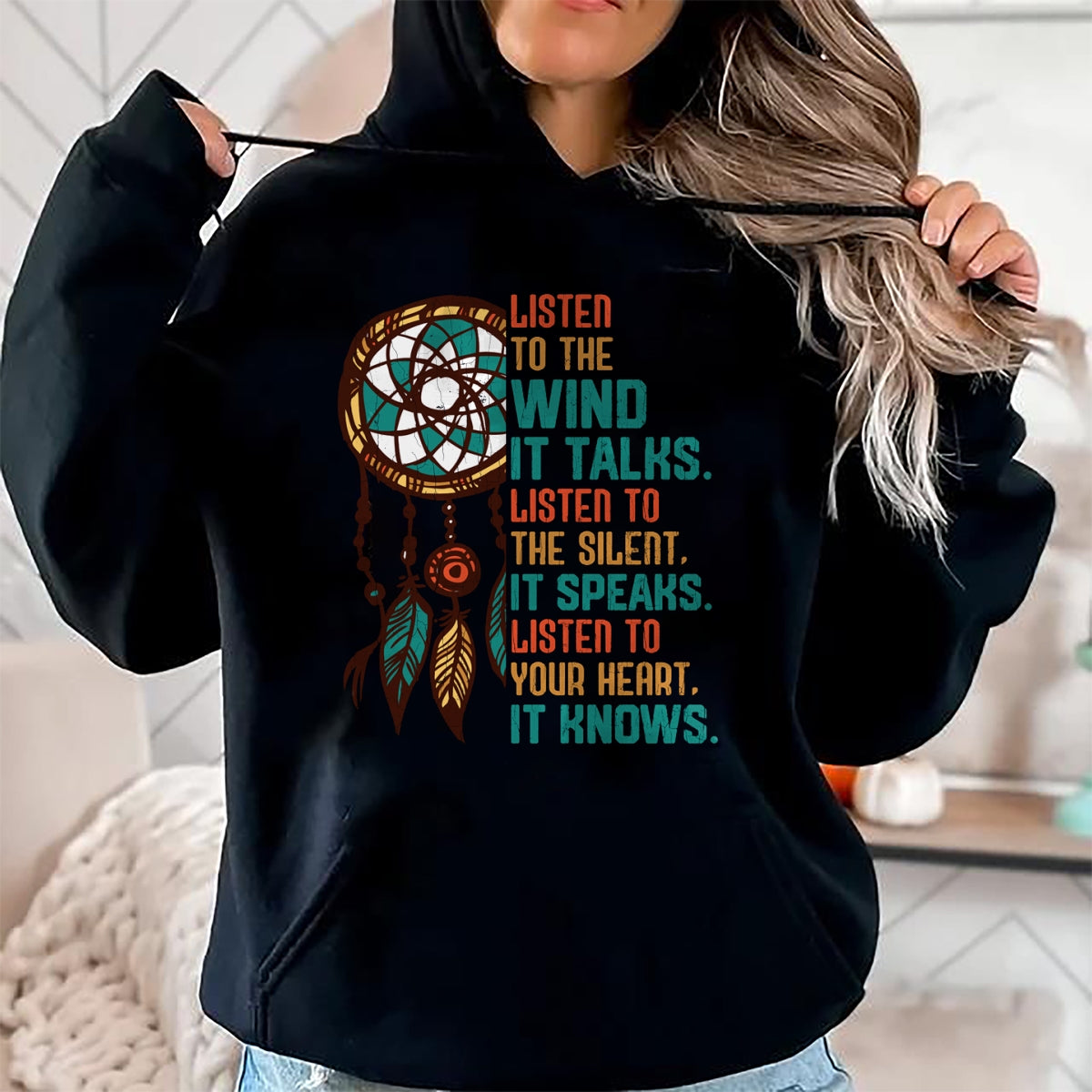Native American T-Shirts, Vintage Native American Unisex T-Shirt/Hoodie/Sweatshirt HLT00 - Listen To The Wind It Talks Fun Native American Day Graphic Long Sleeve T-Shirt (1)
