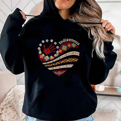 Native American T-Shirts, Vintage Native American Unisex T-Shirt/Hoodie/Sweatshirt HLT00 - Indigenous Native American Blood Red Hand Heart Shape Womens T-Shirt (1)