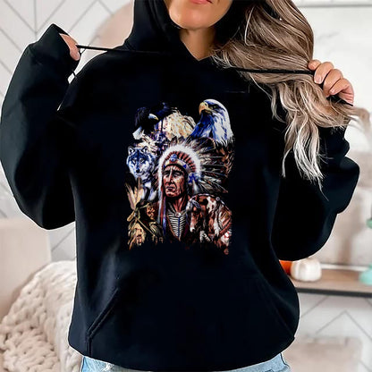 Native American T-Shirts, Vintage Native American Unisex T-Shirt/Hoodie/Sweatshirt HLT00 - American Flag - American Indigenous Art Native Indian Chief Headdress T-Shirt (1)