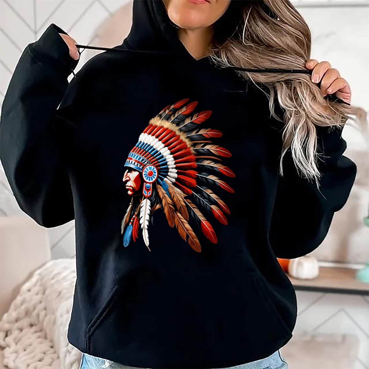 Native American T-Shirts, Vintage Native American Unisex T-Shirt/Hoodie/Sweatshirt HLT00 - Native American Indian Chief Headdress Indigenous Men Boys T-Shirt (1)