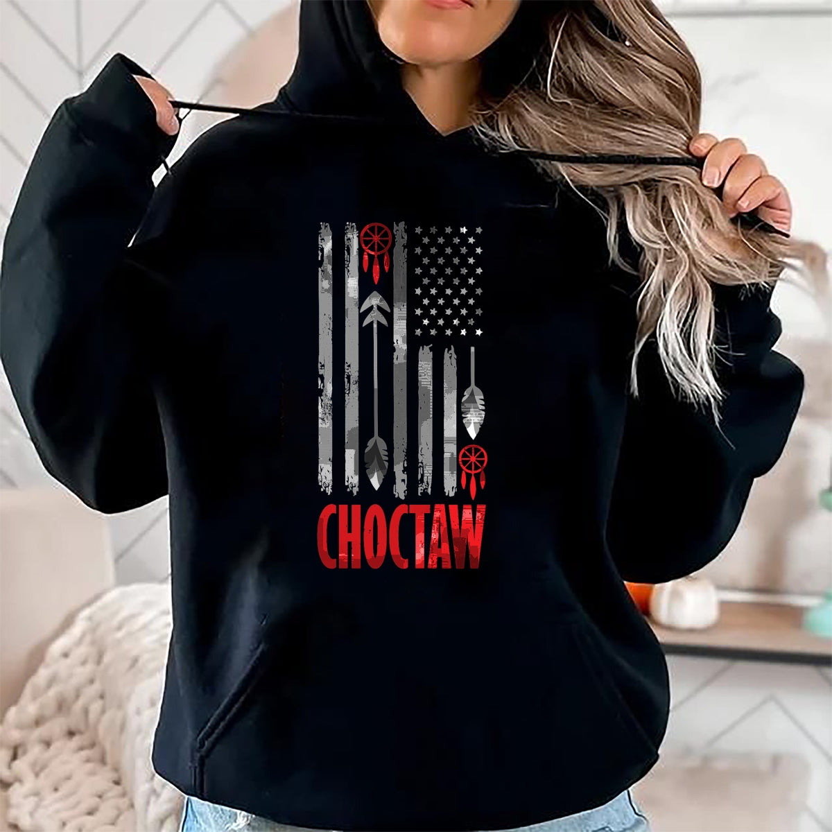 Native American T-Shirts, Vintage Native American Unisex T-Shirt/Hoodie/Sweatshirt HLT00 - American Flag - Choctaw Tribe Native American Day Indigenous Peoples Day Men T-Shirt