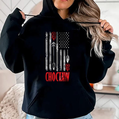 Native American T-Shirts, Vintage Native American Unisex T-Shirt/Hoodie/Sweatshirt HLT00 - American Flag - Choctaw Tribe Native American Day Indigenous Peoples Day Men T-Shirt