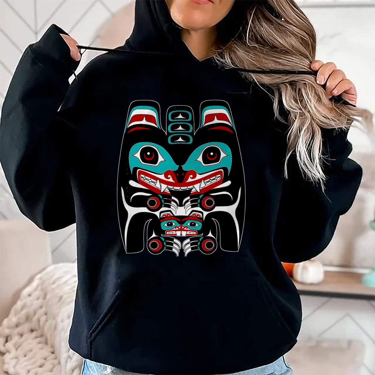 Native American T-Shirts, Vintage Native American Unisex T-Shirt/Hoodie/Sweatshirt HLT00 - Indigenous Alaska Native American Art Style Bear & Beaver T-Shirt