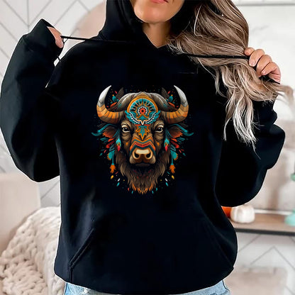 Native American T-Shirts, Vintage Native American Unisex T-Shirt/Hoodie/Sweatshirt HLT00 - American Flag - Bison American Buffalo Colorful Boho Native American Pattern T-Shirt