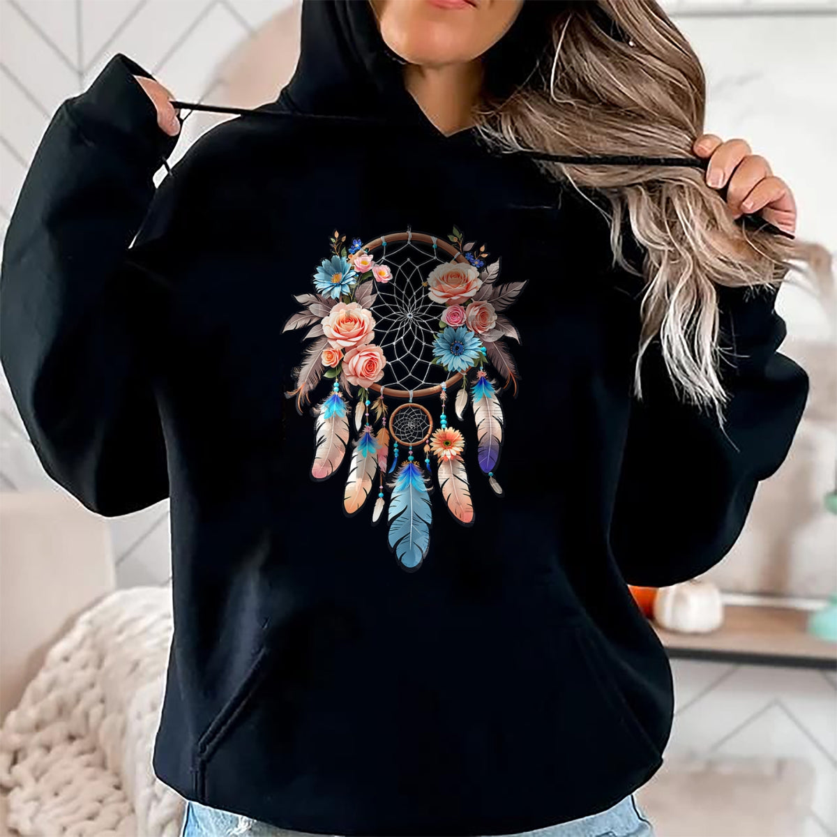 Native American T-Shirts, Vintage Native American Unisex T-Shirt/Hoodie/Sweatshirt HLT00 - American Flag - Boho Dream Catcher Native American Indian Indigenous Women T-Shirt (1)
