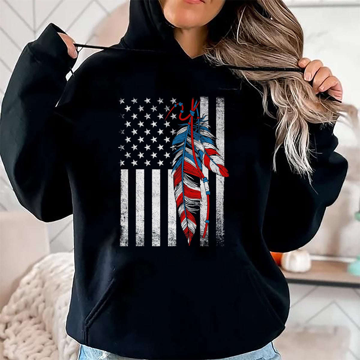 Native American T-Shirts, Vintage Native American Unisex T-Shirt/Hoodie/Sweatshirt HLT00 - American Flag - Native Feather Pride Month Indigenous T-Shirt (1)