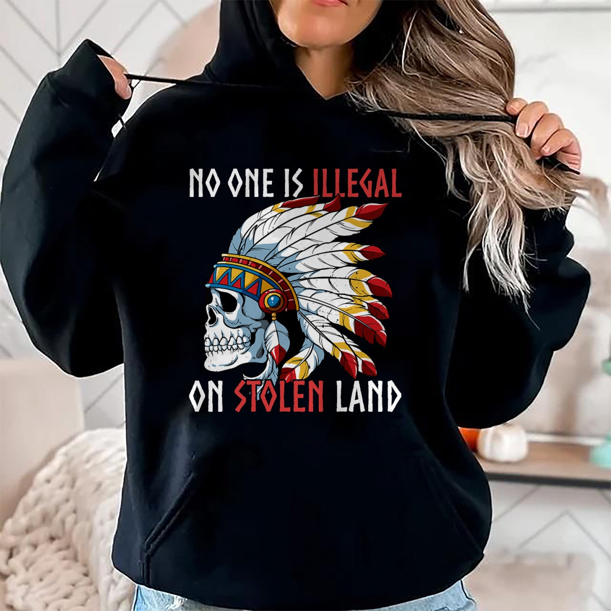 Native American T-Shirts, Vintage Native American Unisex T-Shirt/Hoodie/Sweatshirt HLT00 - Native American No One Is Illegal On Stolen Land T-Shirt