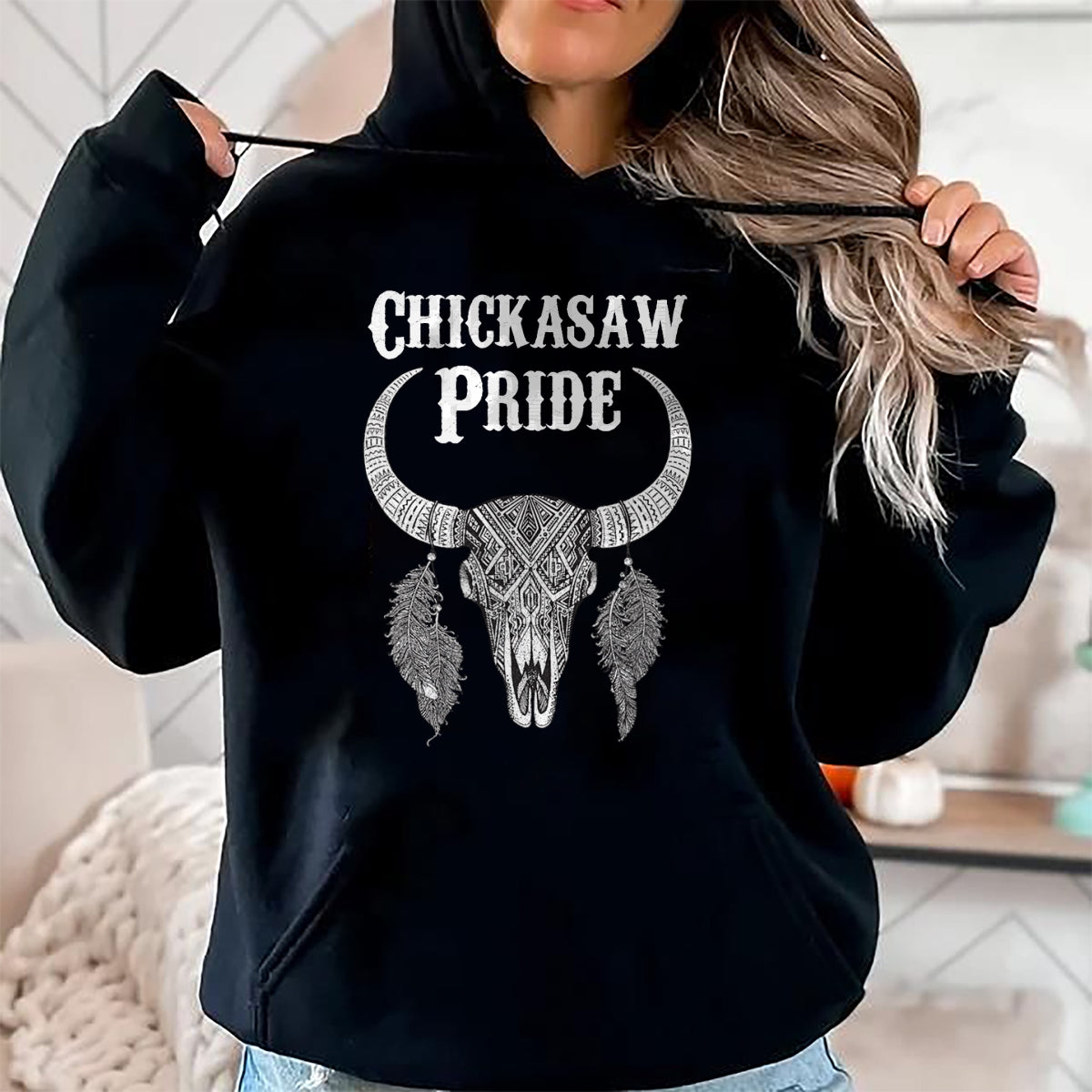 Native American T-Shirts, Vintage Native American Unisex T-Shirt/Hoodie/Sweatshirt HLT00 - American Flag - Chickasaw Pride Tribe Native American Indian Buffalo T-Shirt (1)