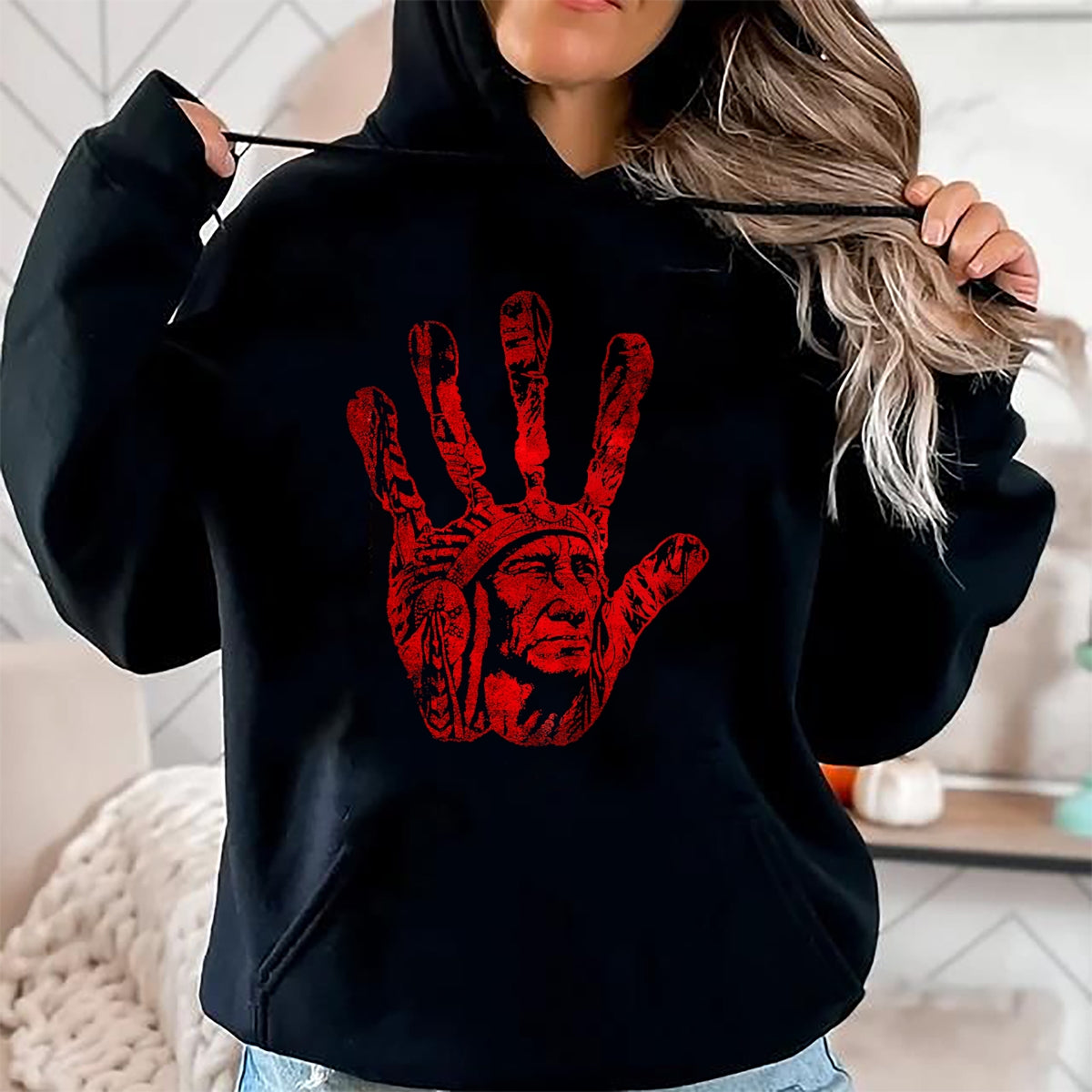 Native American T-Shirts, Vintage Native American Unisex T-Shirt/Hoodie/Sweatshirt HLT00 - Native American Indigenous Red Hand Indian Blood Themed T-Shirt (1)