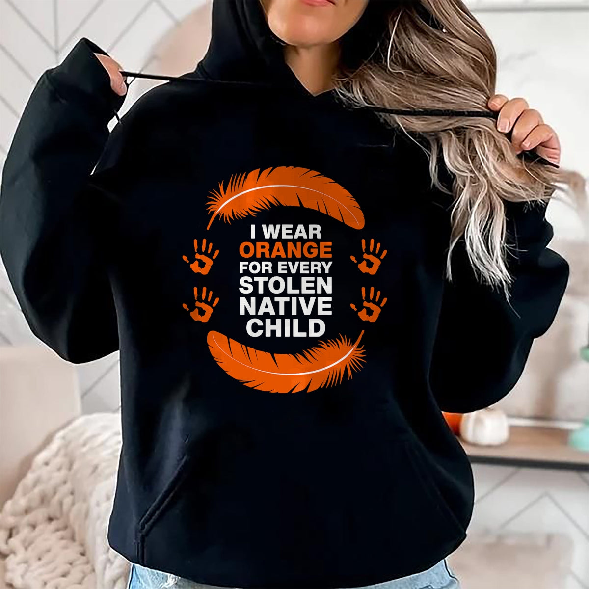 Native American T-Shirts, Vintage Native American Unisex T-Shirt/Hoodie/Sweatshirt HLT00 - American Flag - American I Wear Orange For Every Native Child Indian Pride T-Shirt