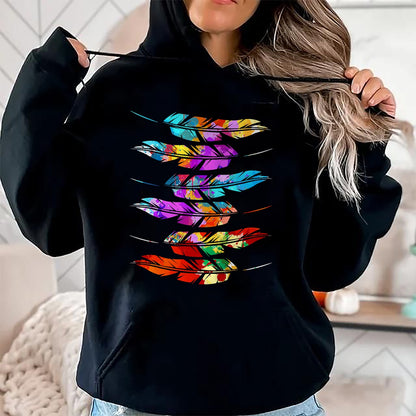 Native American T-Shirts, Vintage Native American Unisex T-Shirt/Hoodie/Sweatshirt HLT00 - American Flag - Colorful Feathers American Indian Pride Native American T-Shirt