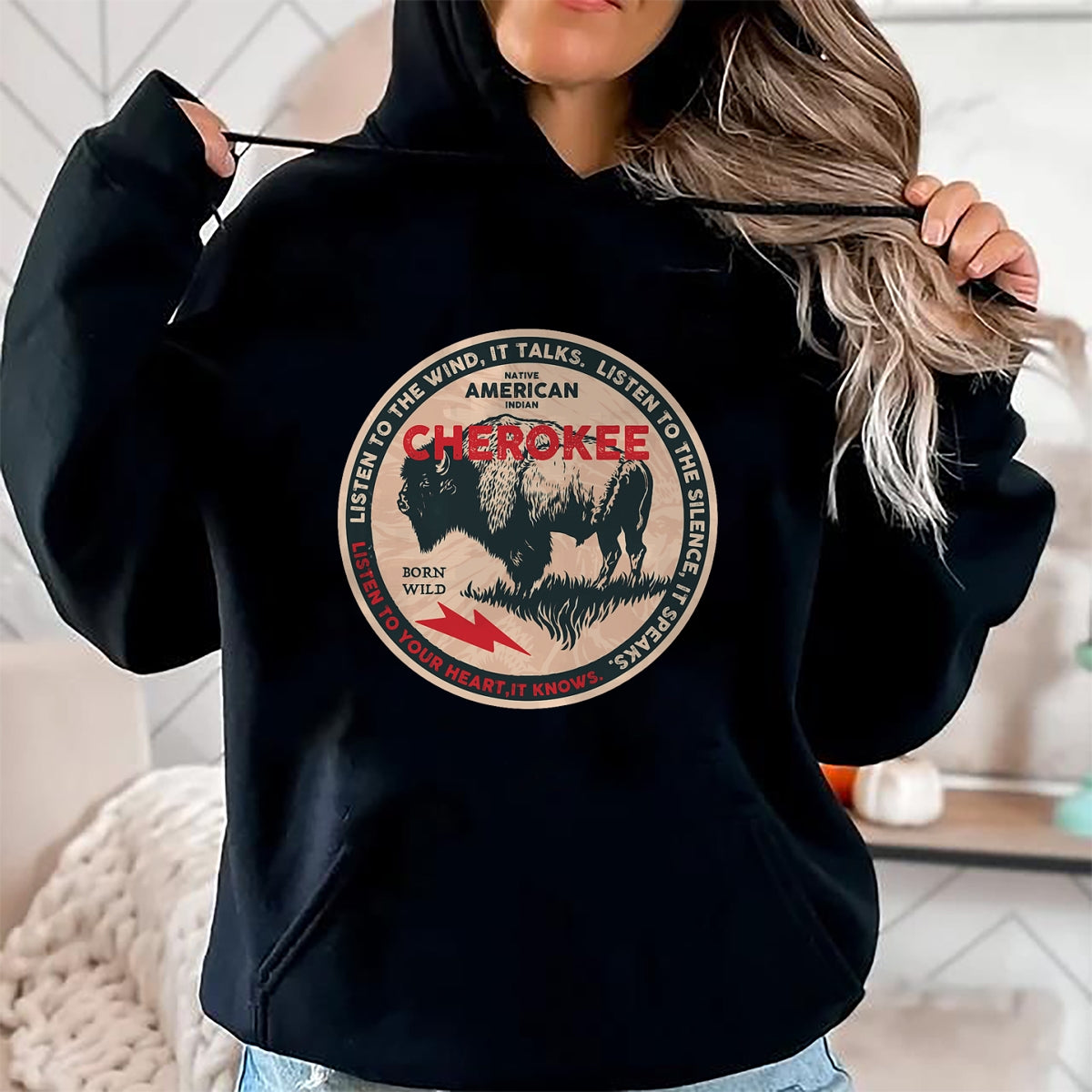 Native American T-Shirts, Vintage Native American Unisex T-Shirt/Hoodie/Sweatshirt HLT00 - American Flag - Cherokee Native American Indian Born Freedom Wild Buffalo T-Shirt (1)