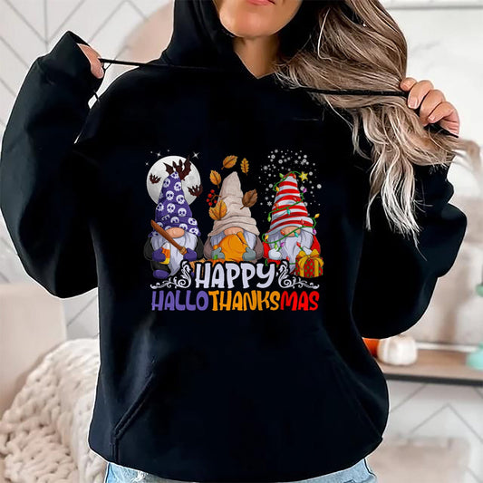 HalloThanksMas Gnomes Halloween Thanksgiving Christmas Happy T-Shirt - Christmas Unisex T-Shirt/Hoodie/Sweatshirt - HNDS00