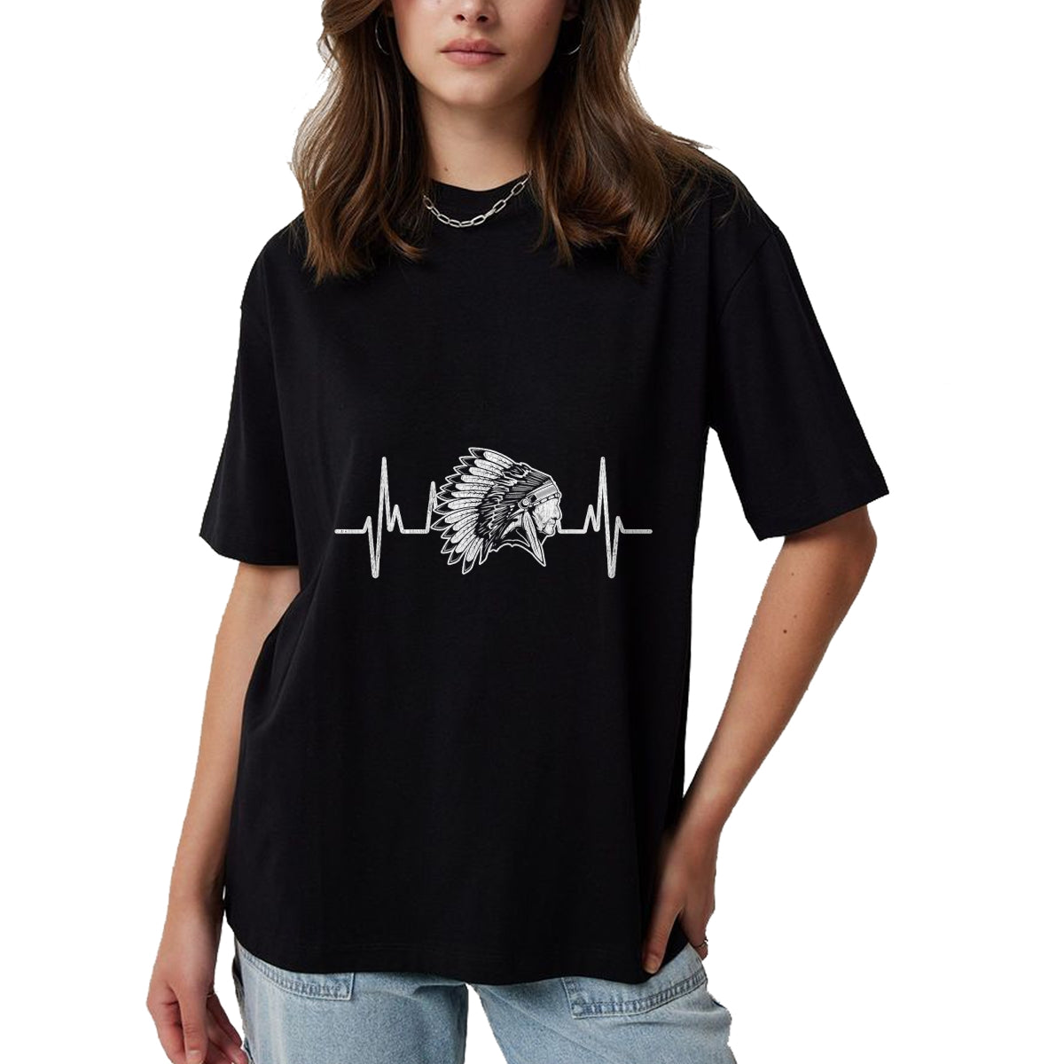 Native American T-Shirts, Vintage Native American Unisex T-Shirt/Hoodie/Sweatshirt HLT00 - Native American Roots Headdress Heartbeat Native American T-Shirt (1)