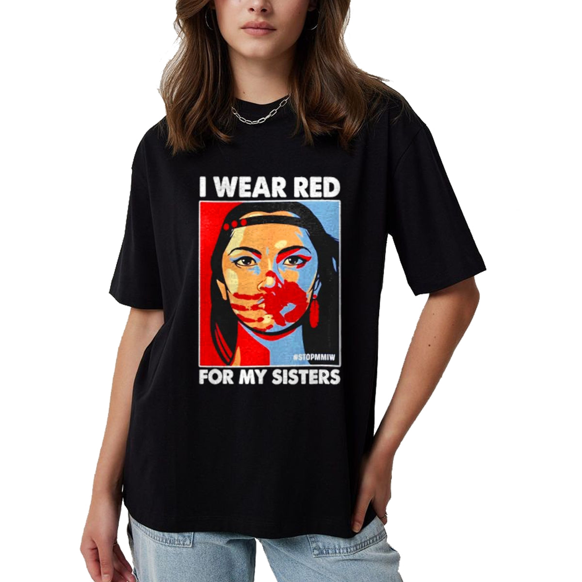 Native American T-Shirts, Vintage Native American Unisex T-Shirt/Hoodie/Sweatshirt HLT00 - I Wear Red For My,Sister Native American Stop MMIW T-Shirt (1)