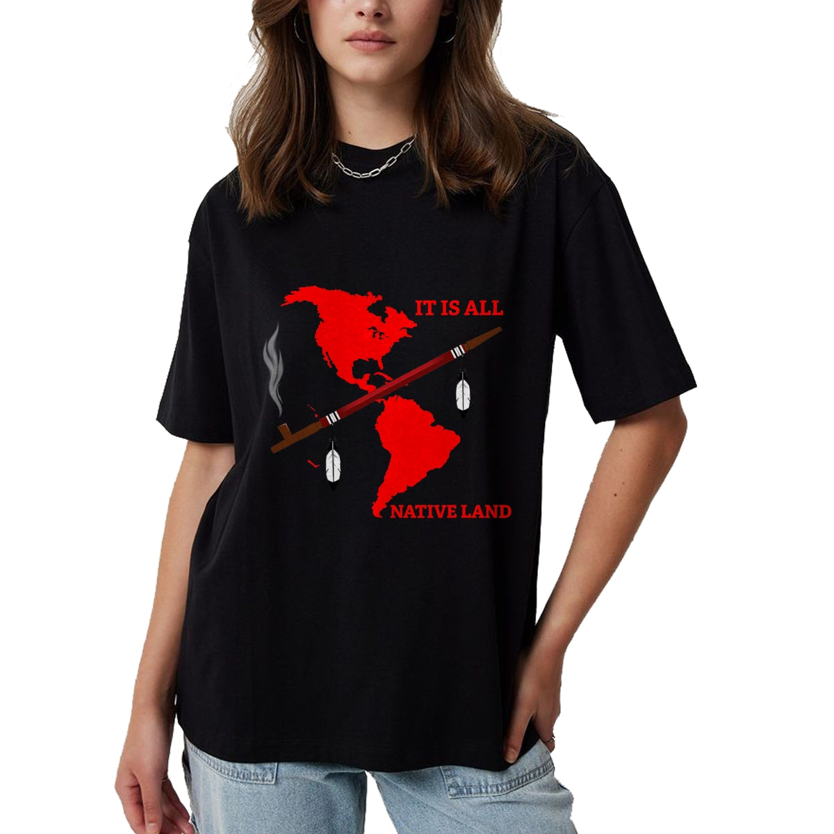 Native American T-Shirts, Vintage Native American Unisex T-Shirt/Hoodie/Sweatshirt HLT00 - Native American It's Native Land With Ceremonial Pipe T-Shirt