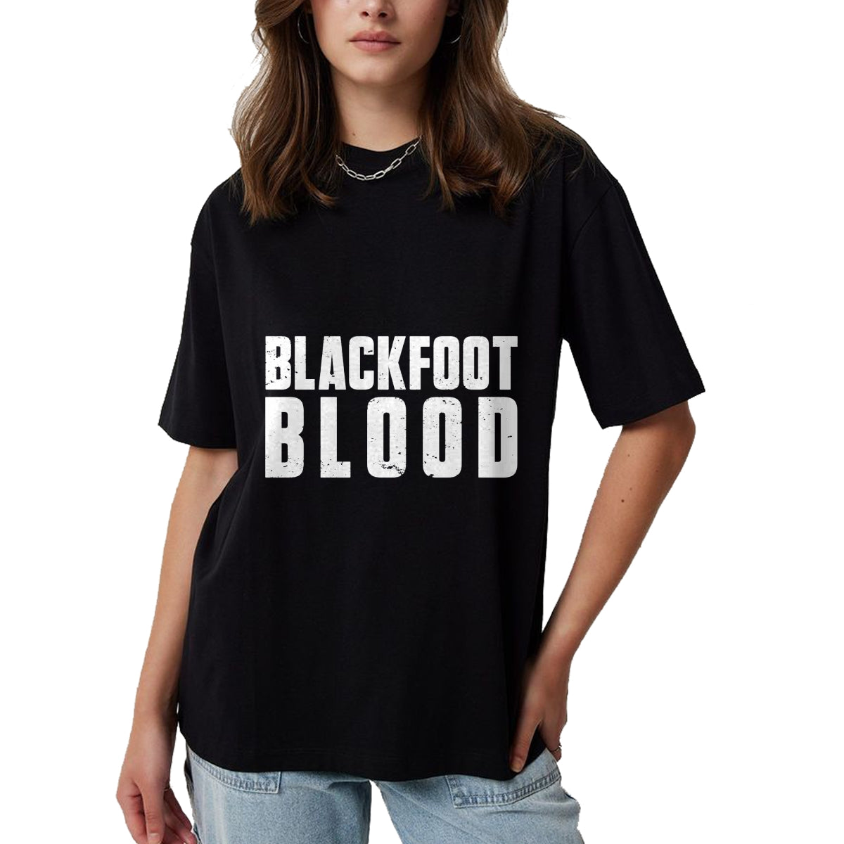 Native American T-Shirts, Vintage Native American Unisex T-Shirt/Hoodie/Sweatshirt HLT00 - American Flag - Blackfoot Blood for Proud Native American Blackfoot Tribe Long Sleeve T-Shirt