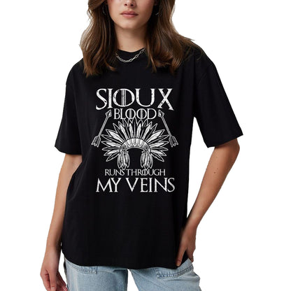 Native American T-Shirts, Vintage Native American Unisex T-Shirt/Hoodie/Sweatshirt HLT00 - Sioux Blood Proud Native American Headdress Sioux Tribe T-Shirt