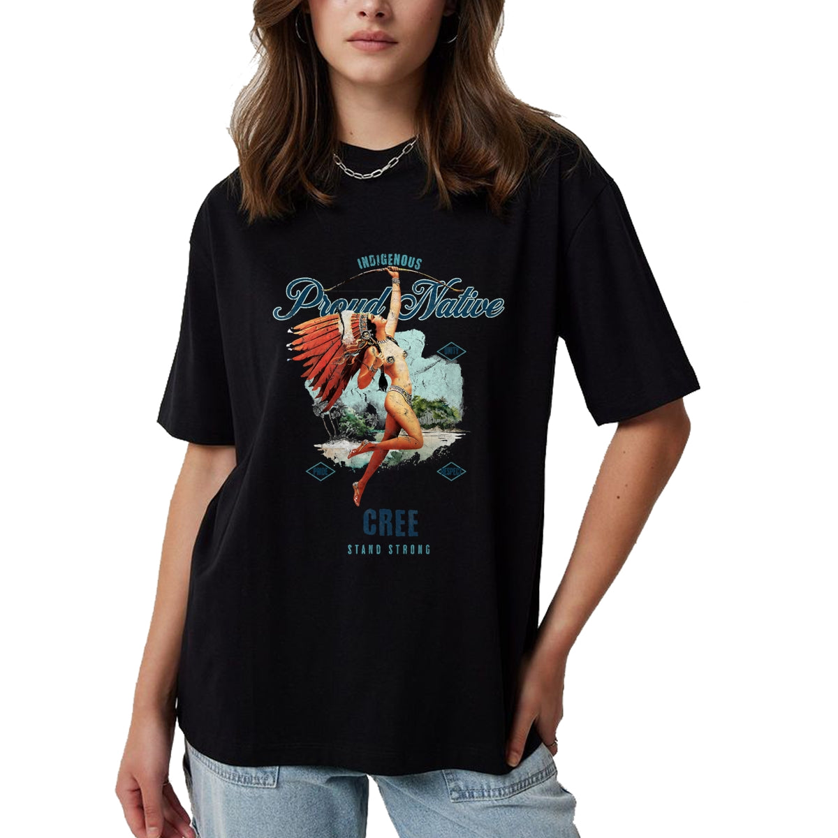 Native American T-Shirts, Vintage Native American Unisex T-Shirt/Hoodie/Sweatshirt HLT00 - American Flag - Cree Indigenous Proud Native Art Deco Stand Strong T-Shirt