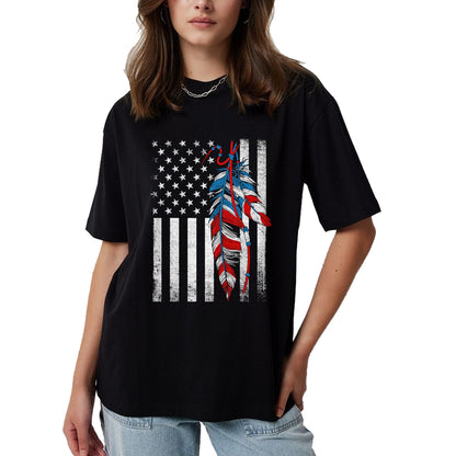 Native American T-Shirts, Vintage Native American Unisex T-Shirt/Hoodie/Sweatshirt HLT00 - American Flag - Native Feather Pride Month Indigenous T-Shirt (1)