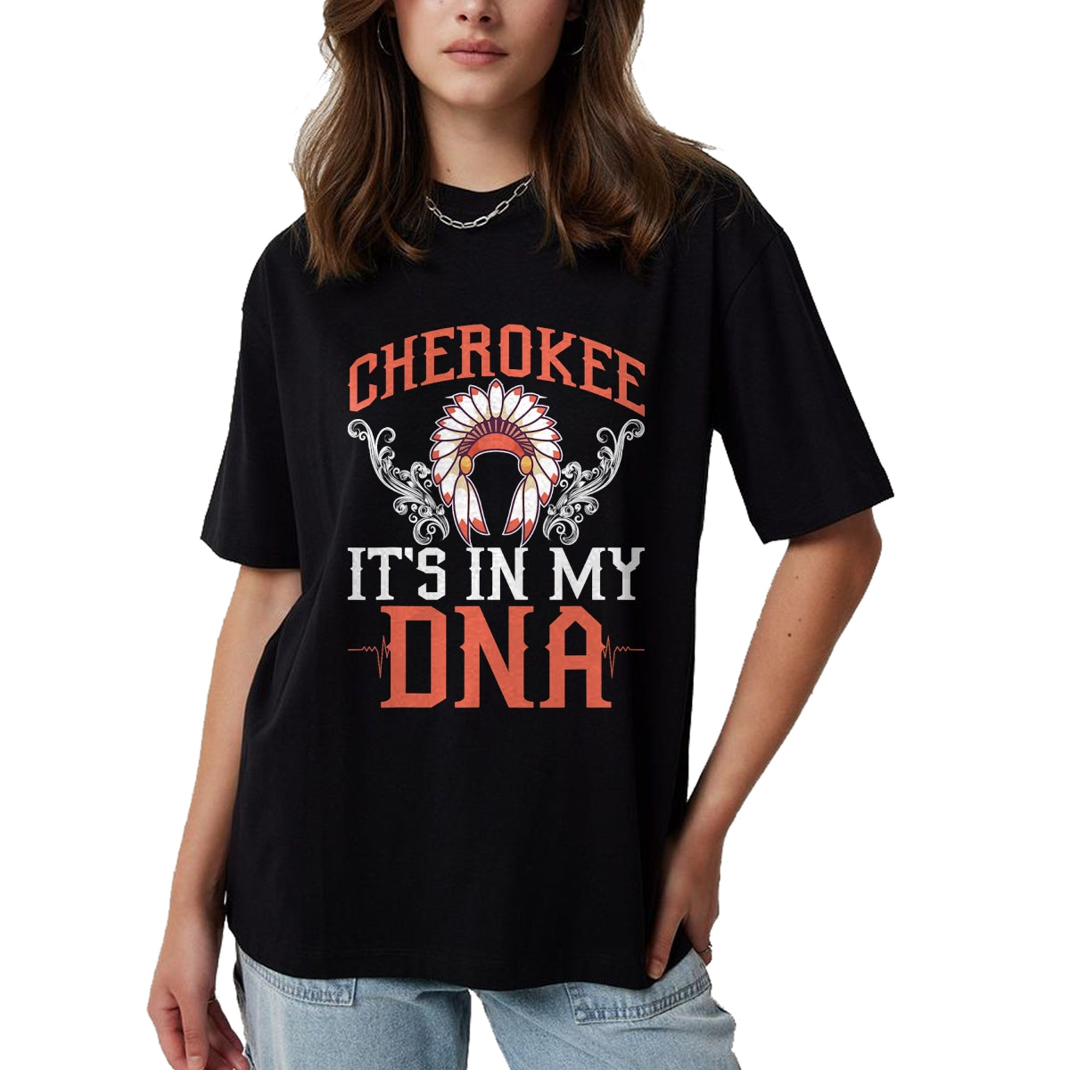 Native American T-Shirts, Vintage Native American Unisex T-Shirt/Hoodie/Sweatshirt HLT00 - American Flag - Cherokee My DNA Native Americans Design T-Shirt