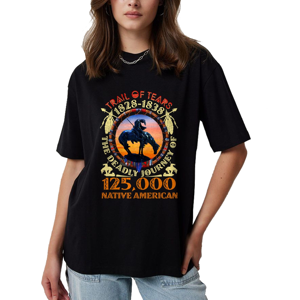 Native American T-Shirts, Vintage Native American Unisex T-Shirt/Hoodie/Sweatshirt HLT00 - Native American Trail Of Tears The Deadly Journey 125000 T-Shirt (1)