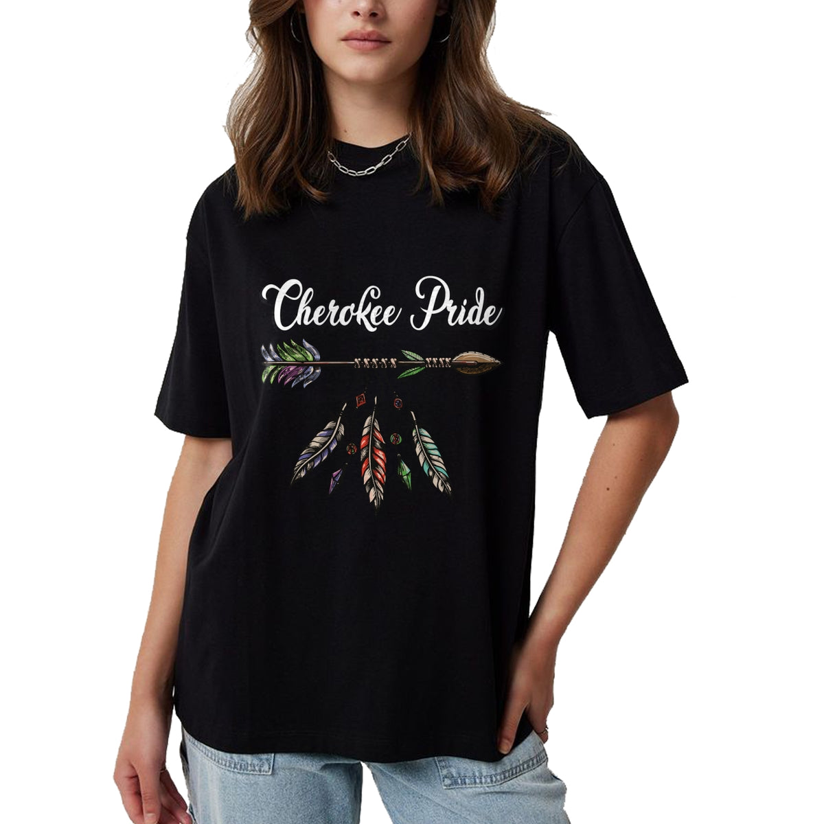 Native American T-Shirts, Vintage Native American Unisex T-Shirt/Hoodie/Sweatshirt HLT00 - American Flag - Cherokee Pride Feathers Native American Long Sleeve T-Shirt