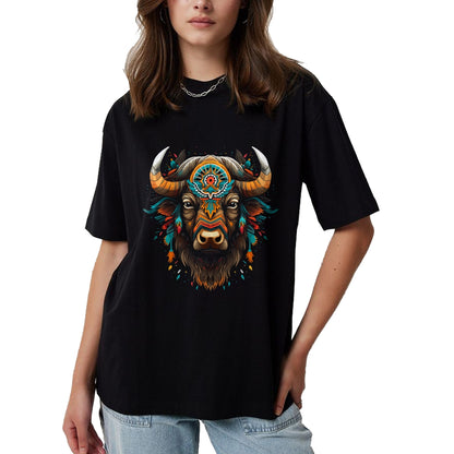 Native American T-Shirts, Vintage Native American Unisex T-Shirt/Hoodie/Sweatshirt HLT00 - American Flag - Bison American Buffalo Colorful Boho Native American Pattern T-Shirt