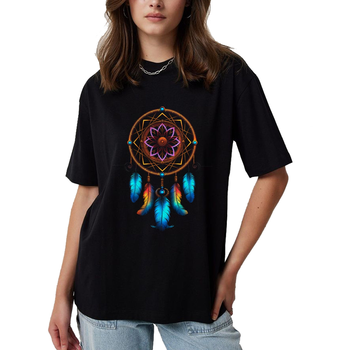 Native American T-Shirts, Vintage Native American Unisex T-Shirt/Hoodie/Sweatshirt HLT00 - American Flag - Colorful Dreamcatcher Feathers Tribal Native American Indian T-Shirt (1)