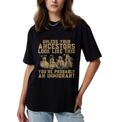Native American T-Shirts, Vintage Native American Unisex T-Shirt/Hoodie/Sweatshirt HLT00 - American Flag - American Indian You're Probably An Immigrant T-Shirt (1)