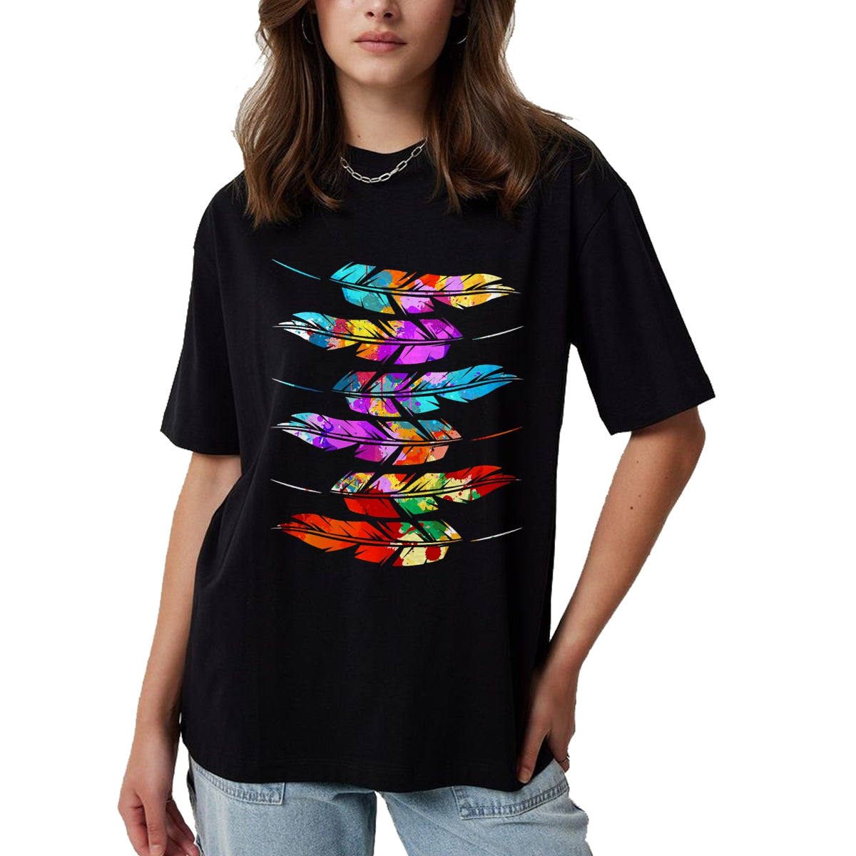 Native American T-Shirts, Vintage Native American Unisex T-Shirt/Hoodie/Sweatshirt HLT00 - American Flag - Colorful Feathers American Indian Pride Native American T-Shirt