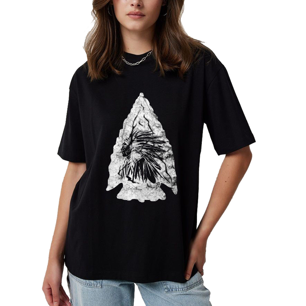 Native American T-Shirts, Vintage Native American Unisex T-Shirt/Hoodie/Sweatshirt HLT00 - American Flag - Arrowhead Hunter Indian Chief Relic Hunting Native American T-Shirt (1)