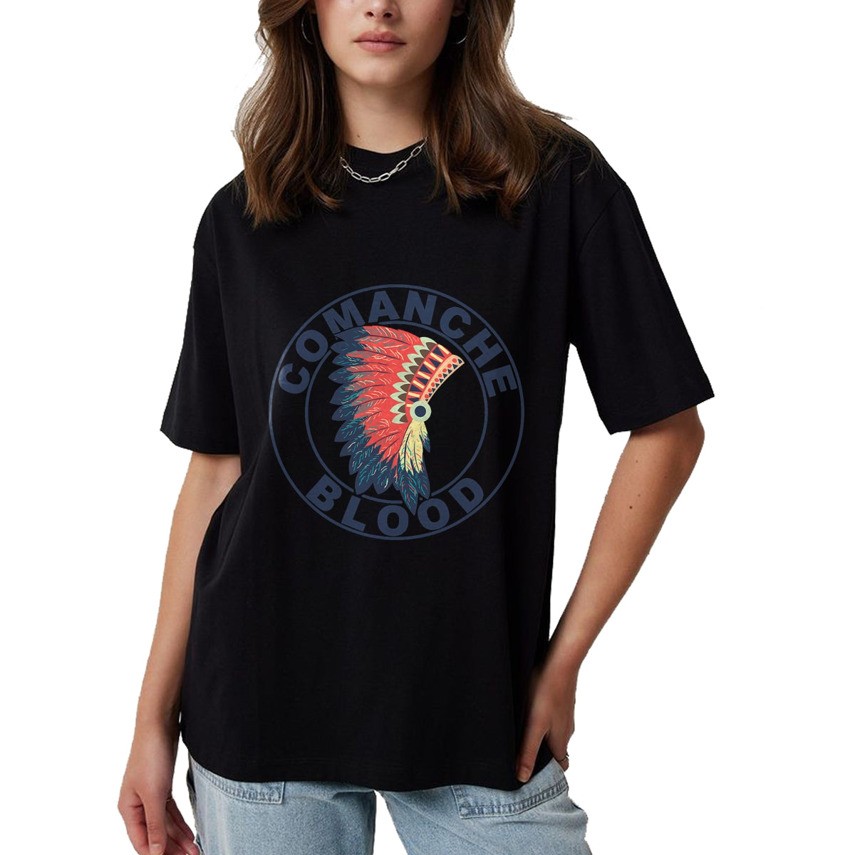 Native American T-Shirts, Vintage Native American Unisex T-Shirt/Hoodie/Sweatshirt HLT00 - American Flag - Comanche Blood Headdress Native American Comanche Tribe T-Shirt