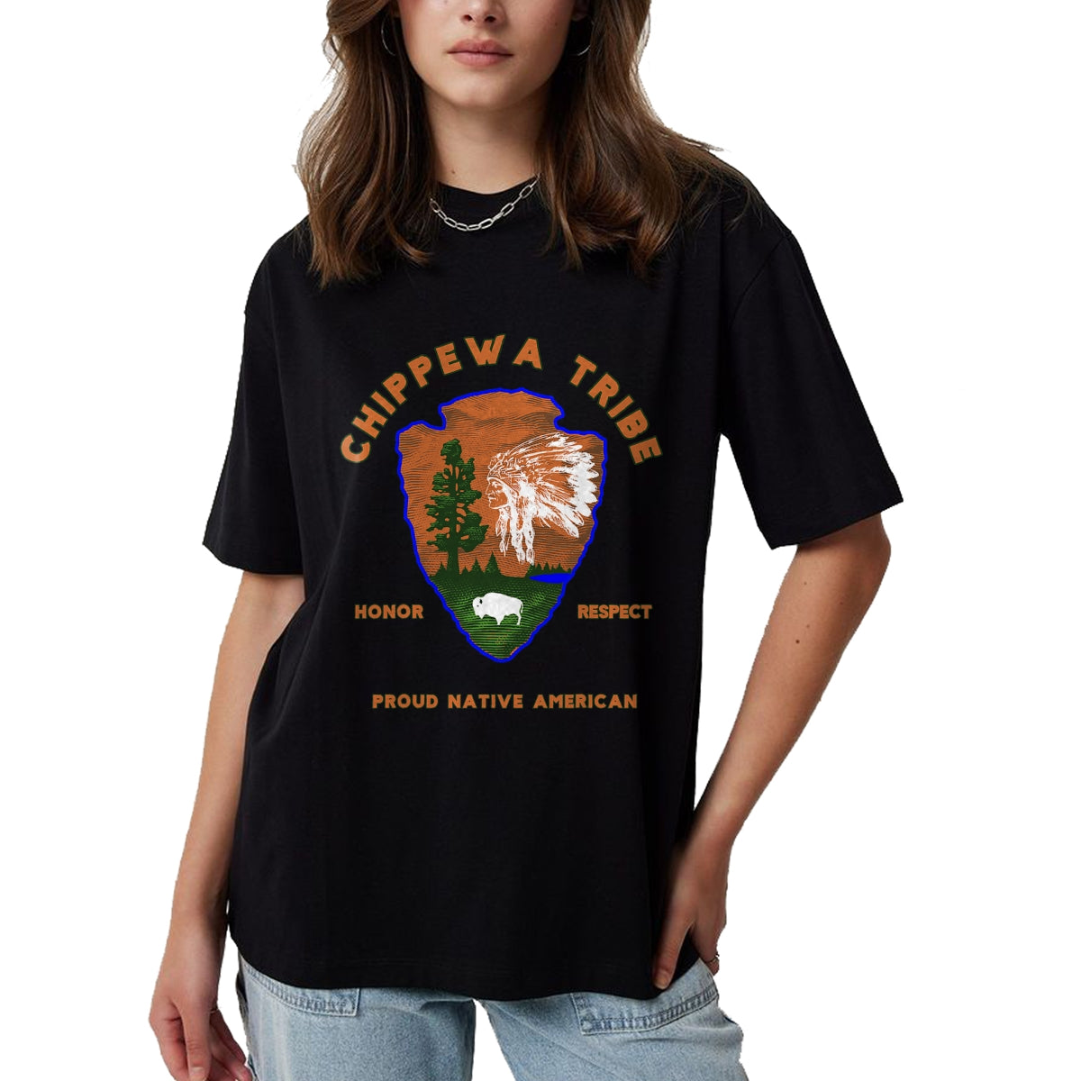 Native American T-Shirts, Vintage Native American Unisex T-Shirt/Hoodie/Sweatshirt HLT00 - American Flag - Chippewa Tribe Native American Indian Pride Respect Honor T-Shirt