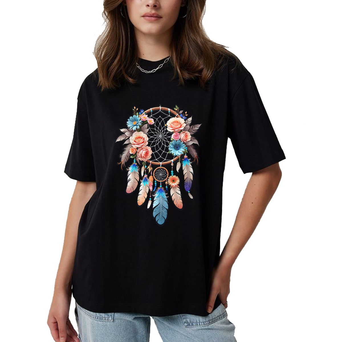 Native American T-Shirts, Vintage Native American Unisex T-Shirt/Hoodie/Sweatshirt HLT00 - American Flag - Boho Dream Catcher Native American Indian Indigenous Women T-Shirt (1)
