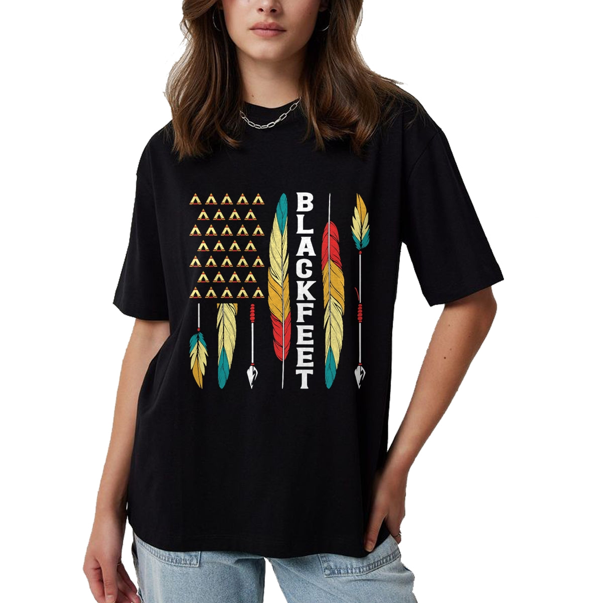 Native American T-Shirts, Vintage Native American Unisex T-Shirt/Hoodie/Sweatshirt HLT00 - American Flag - Blackfeet Flag Native Pride American Indian Tribe Blackfeet T-Shirt (1)