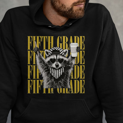 Best Teacher Shirt, Funny Teacher UnisexT-Shirt/Hoodie/Sweatshirt HLT00 - Funny Fifth Grade Teacher Feral Raccoon Back to School T-Shirt, Men, Black, 3X-Large