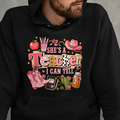 Best Teacher Shirt, Funny Teacher UnisexT-Shirt/Hoodie/Sweatshirt HLT00 - Shes A Teacher I Can Tell Western Classroom Art T-Shirt
