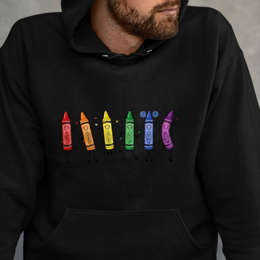 Best Teacher Shirt, Funny Teacher UnisexT-Shirt/Hoodie/Sweatshirt HLT00 - Cute Rainbow Crayons Preschool Teacher Back to School T-Shirt