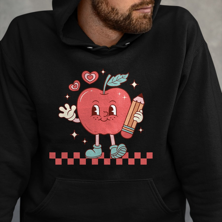 Best Teacher Shirt, Funny Teacher UnisexT-Shirt/Hoodie/Sweatshirt HLT00 - Cute Retro Checkered Apple with Face Teacher Pencil Trendy T-Shirt