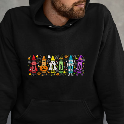 Best Teacher Shirt, Funny Teacher UnisexT-Shirt/Hoodie/Sweatshirt HLT00 - Spooky Halloween Crayons Teacher Classroom T-Shirt
