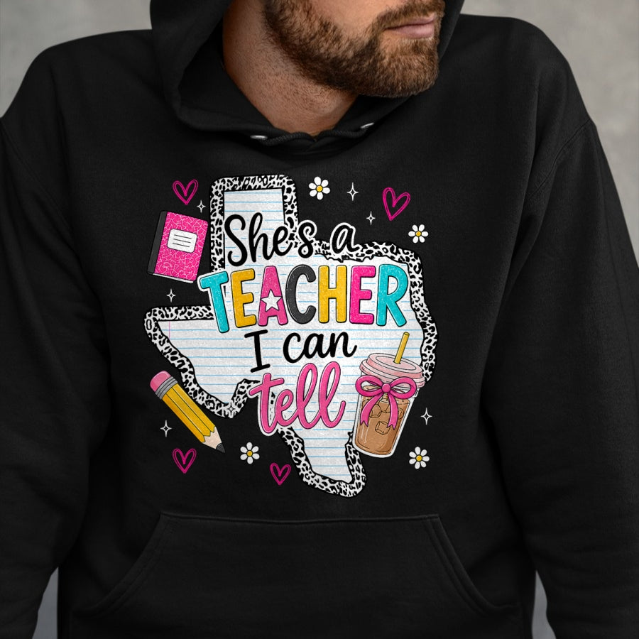 Best Teacher Shirt, Funny Teacher UnisexT-Shirt/Hoodie/Sweatshirt HLT00 - She's A Teacher I Can Tell Western Classroom Art T-Shirt