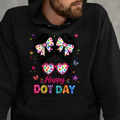 Best Teacher Shirt, Funny Teacher UnisexT-Shirt/Hoodie/Sweatshirt HLT00 -Happy Dot Cute Messy Bun Colorful Polka Dot Girl Kid Teacher T-Shirt