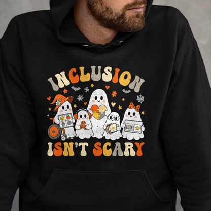 Best Teacher Shirt, Funny Teacher UnisexT-Shirt/Hoodie/Sweatshirt HLT00 - Inclusion Isn't Scary Funny Ghost Halloween SLP SPED Teacher T-Shirt