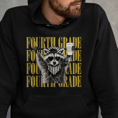 Best Teacher Shirt, Funny Teacher UnisexT-Shirt/Hoodie/Sweatshirt HLT00 - Funny Fourth Grade Teacher Feral Raccoon Back to School T-Shirt, Women, Black, Large