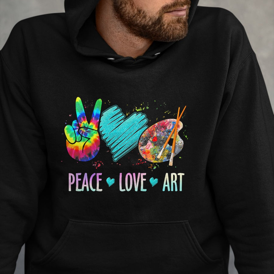 Best Teacher Shirt, Funny Teacher UnisexT-Shirt/Hoodie/Sweatshirt HLT00 - Peace Love Art Painting Palette Art Teacher T-Shirt